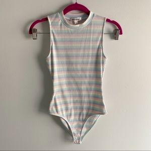 Wild Honey Pastel Pink Green Ribbed Striped Bodysuit Small